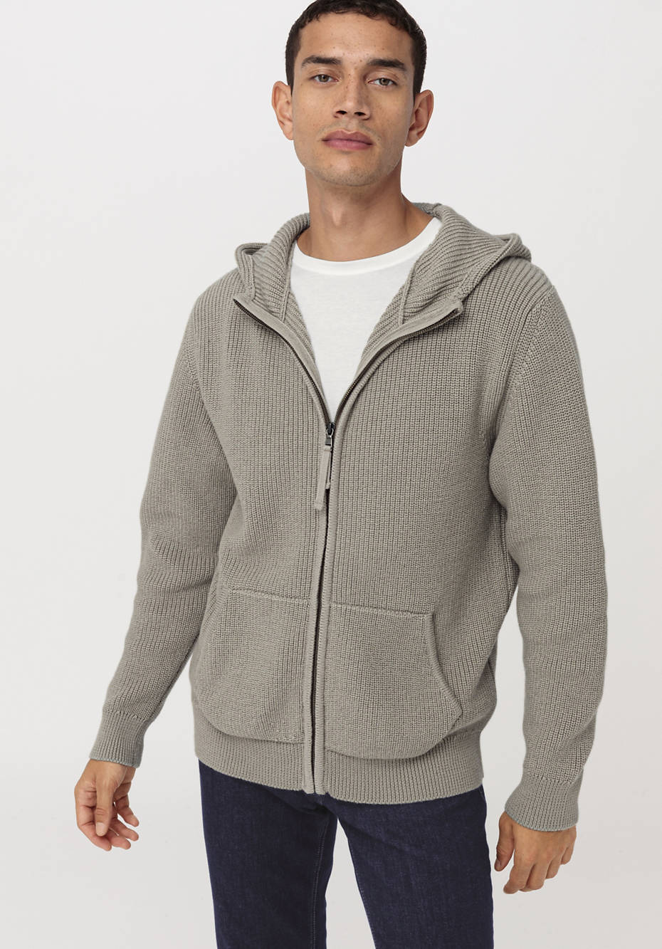 Kapuzen-Strickjacke aus Bio-Baumwolle und Bio-Merino