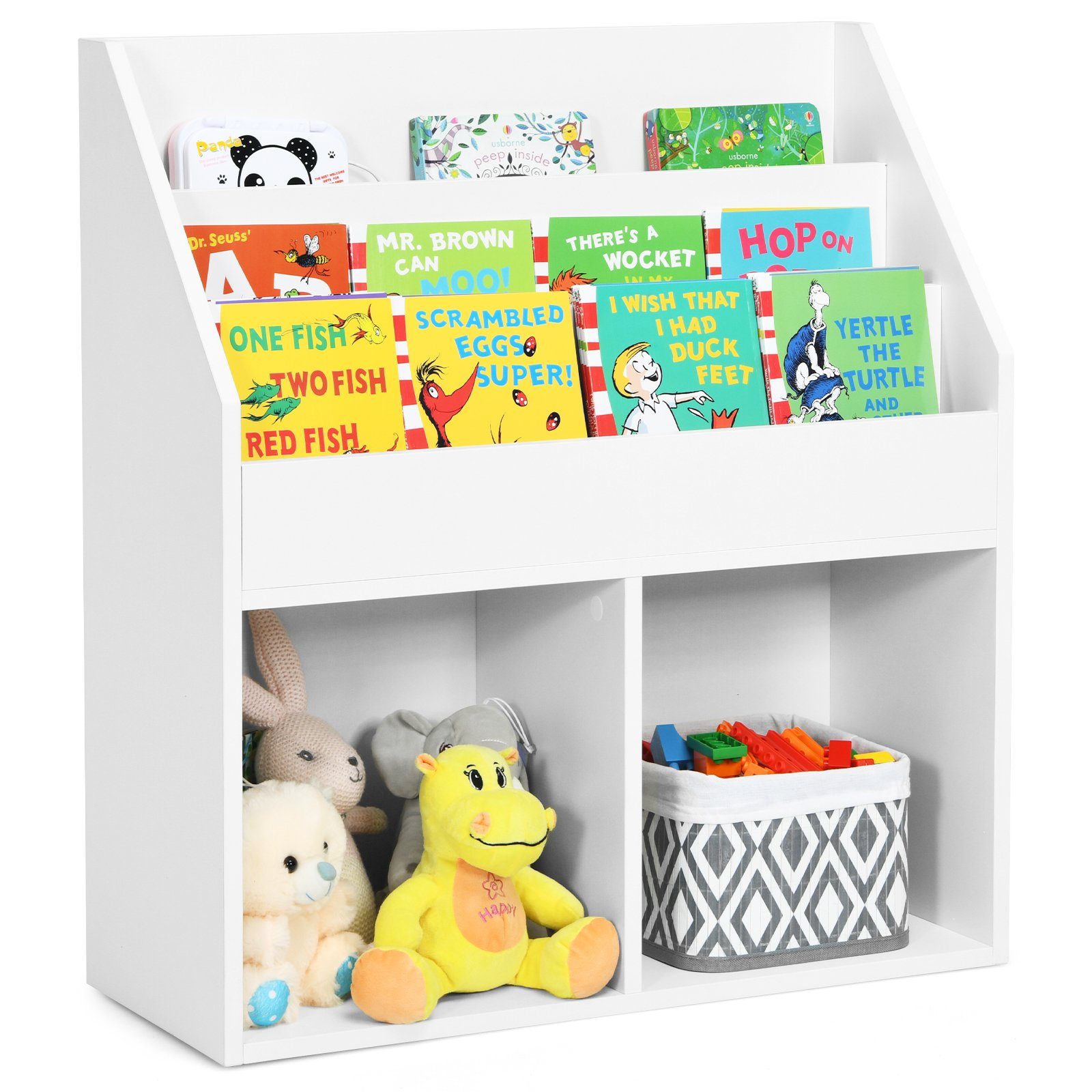 COSTWAY Bücherregal, Kinder, mit Fächern & 2 Ablagen, Holz, 70 x 30 x 80 cm
