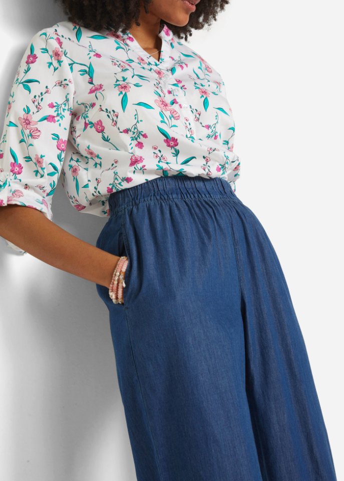 Leichte Schlupfjeans mit High-Waist-Bequembund, weit geschnitten