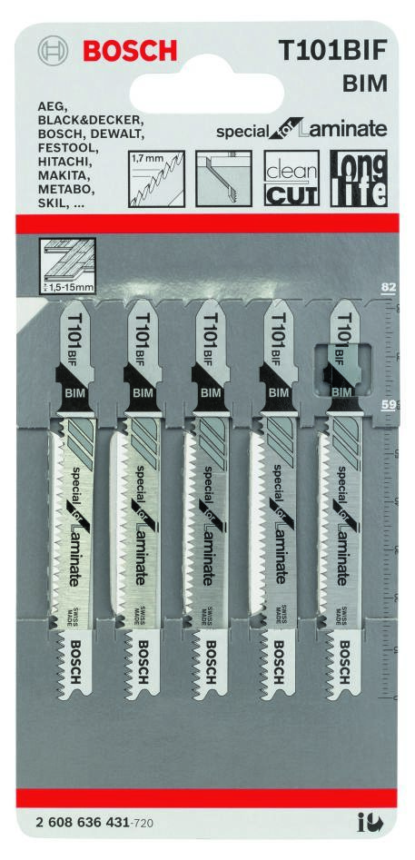 Bosch Blue Accessories 2608636431 T101BIF Stiksavklinger T-skaft pr. 5 stk. laminat