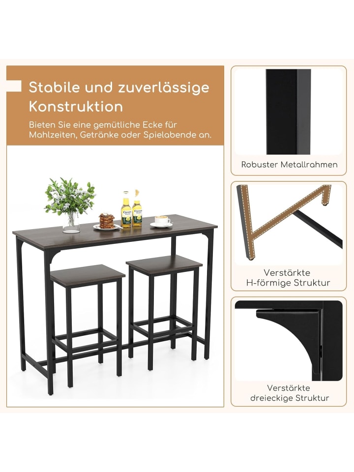 COSTWAY Bartisch mit Barhocker Set in Taupe günstig kaufen onesize