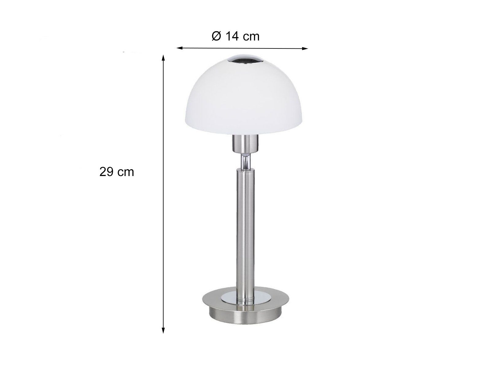 WOFI LED Nachttischlampe, LED wechselbar, Warmweiß, Designer Pilz-Lampen für Fensterbank Silber mit Glasschirm, Höhe 29cm