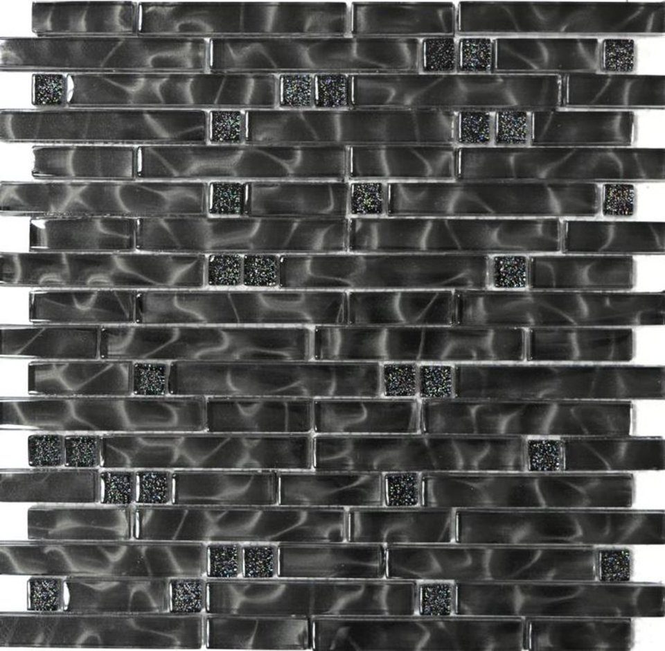 Mosani Mosaikfliesen Glasmosaik Crystal Mosaikfliesen schwarz glänzend / 10 Matten