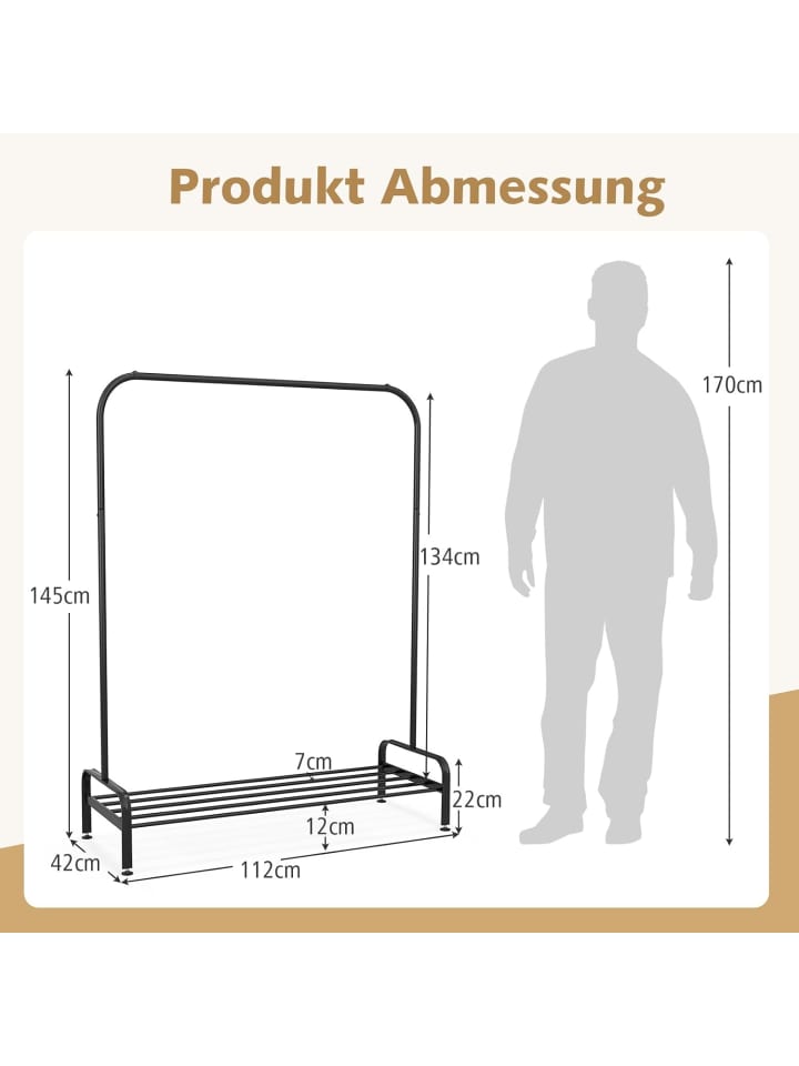 COSTWAY Garderobenständer in Schwarz günstig kaufen 145cm