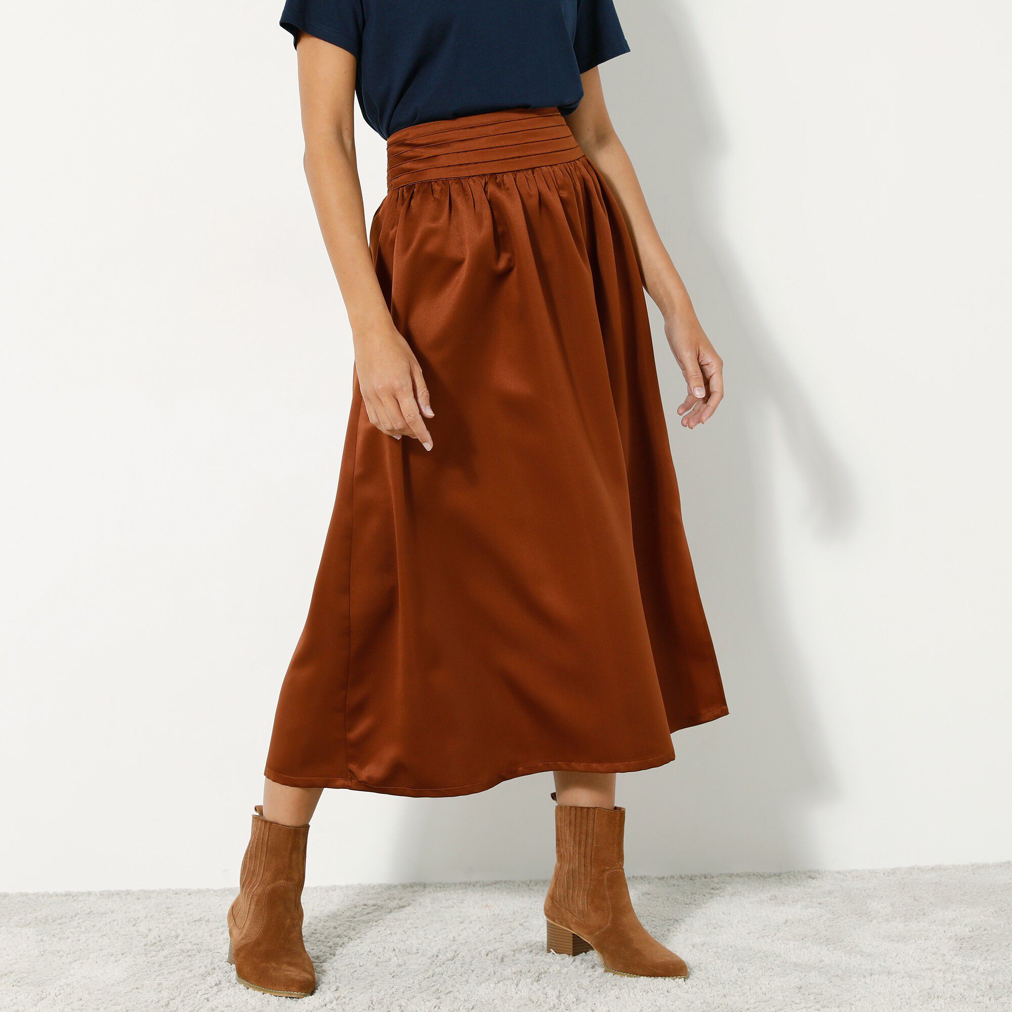 Jupe longue unie, satin