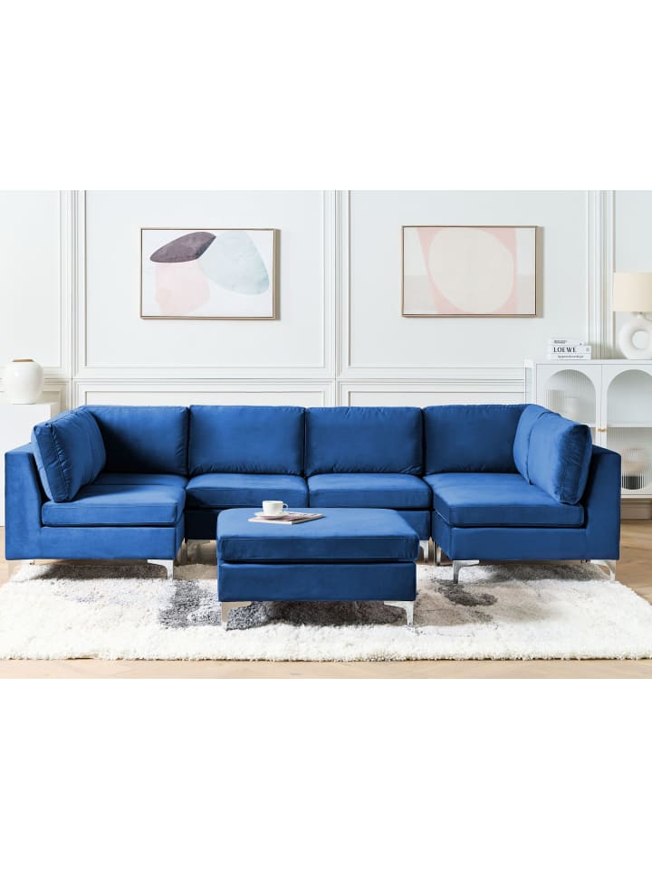 Beliani 2-tlg U-förmiges Sofa EVJA in Blau günstig kaufen onesize