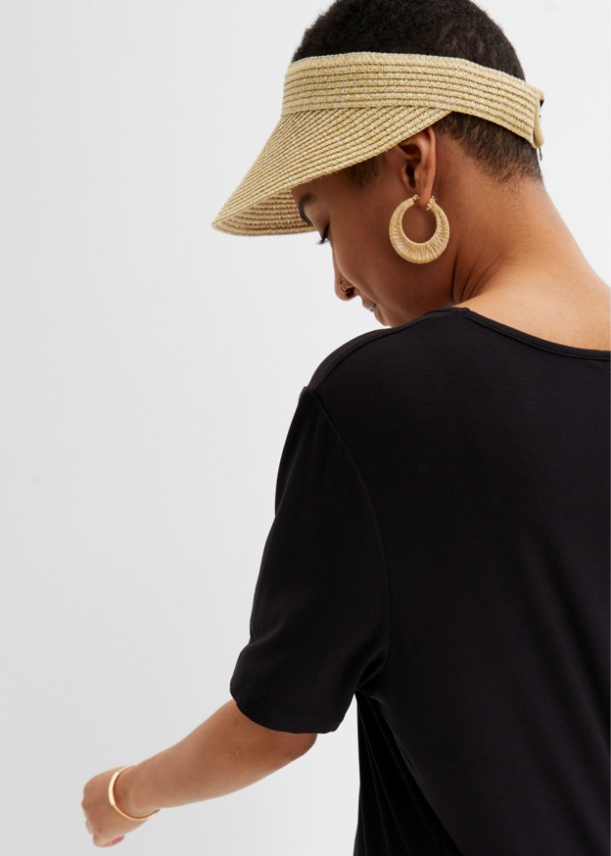 Bequem geschnittenes Shirt-Kleid mit Schlitz in Midi-Länge