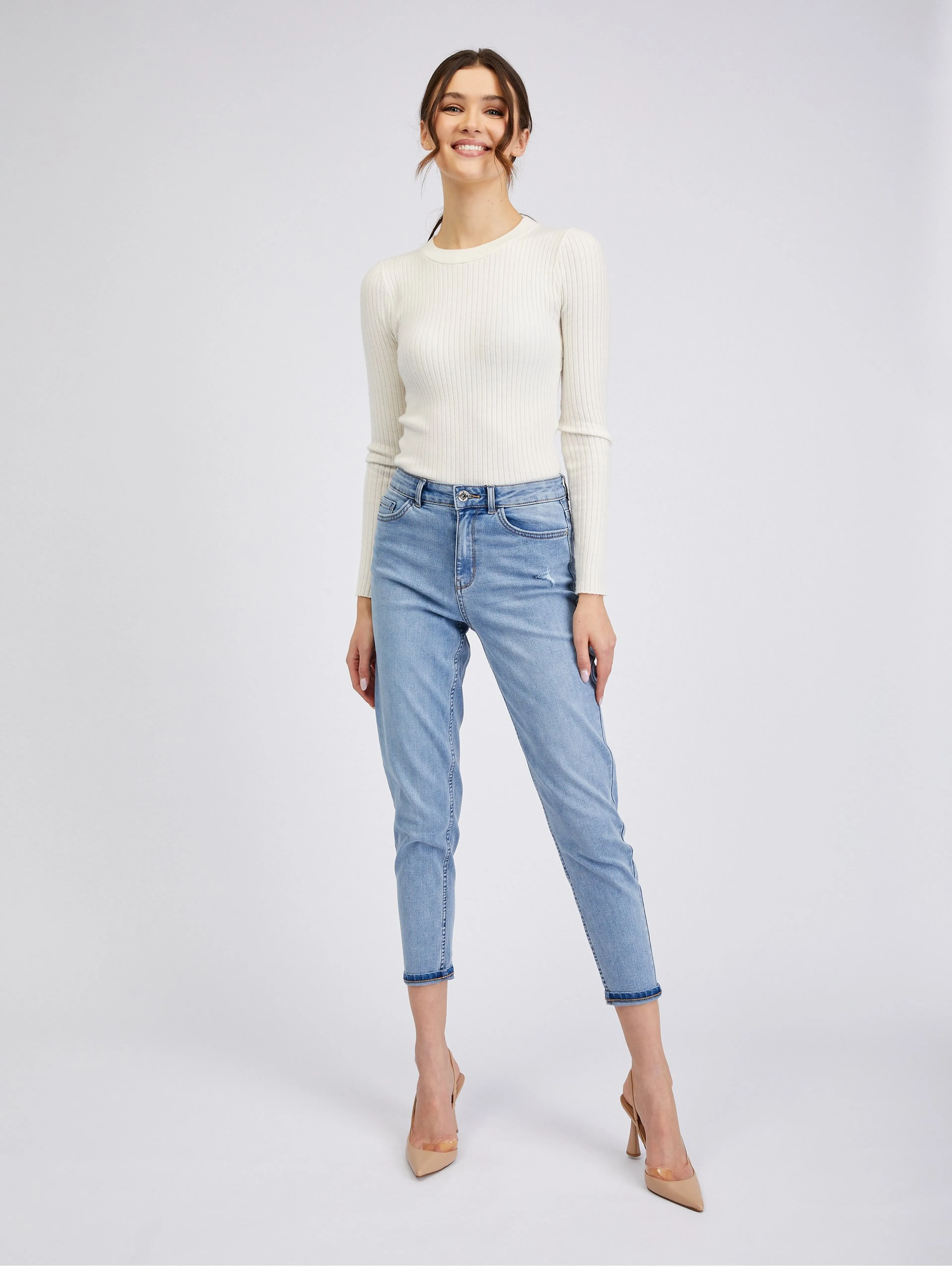 Hellblaue Cropped Mom Fit Damenjeans ORSAY