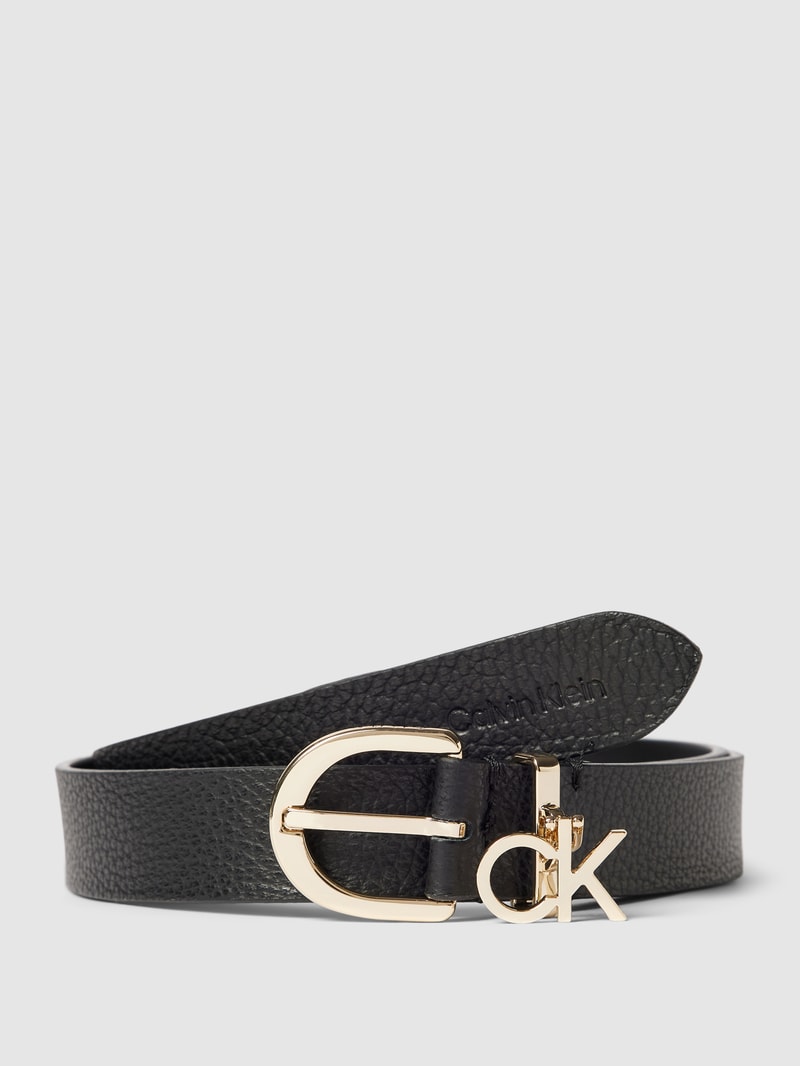 Ledergürtel mit Label-Applikation Modell 'FRAME CHARM BUCKLE' in schwarz