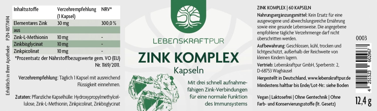 Zink Komplex Kapseln 60 St, 12,4 g