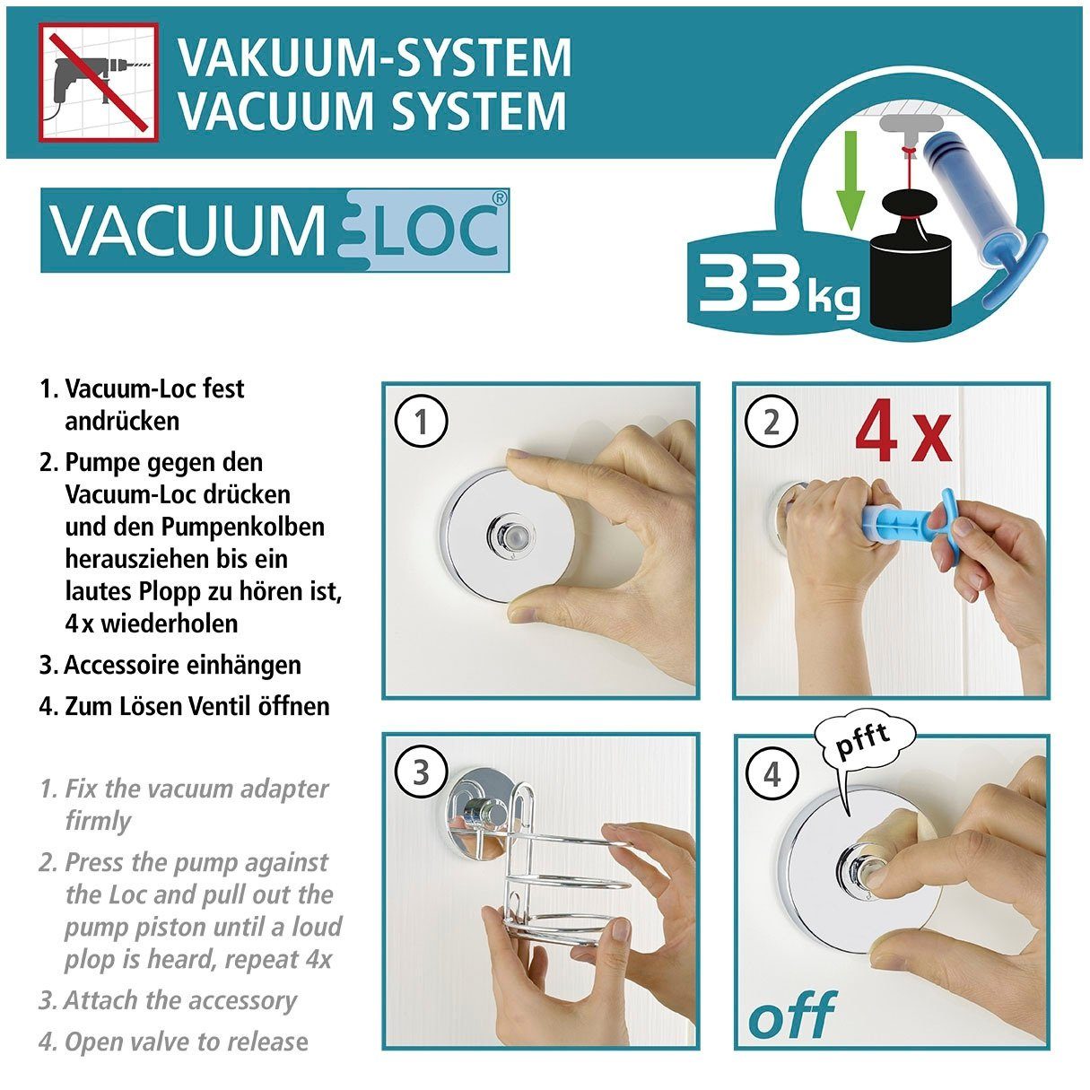 WENKO Wandhaken Vacuum-Loc®, Badezimmer, (2-St), Befestigen ohne Bohren