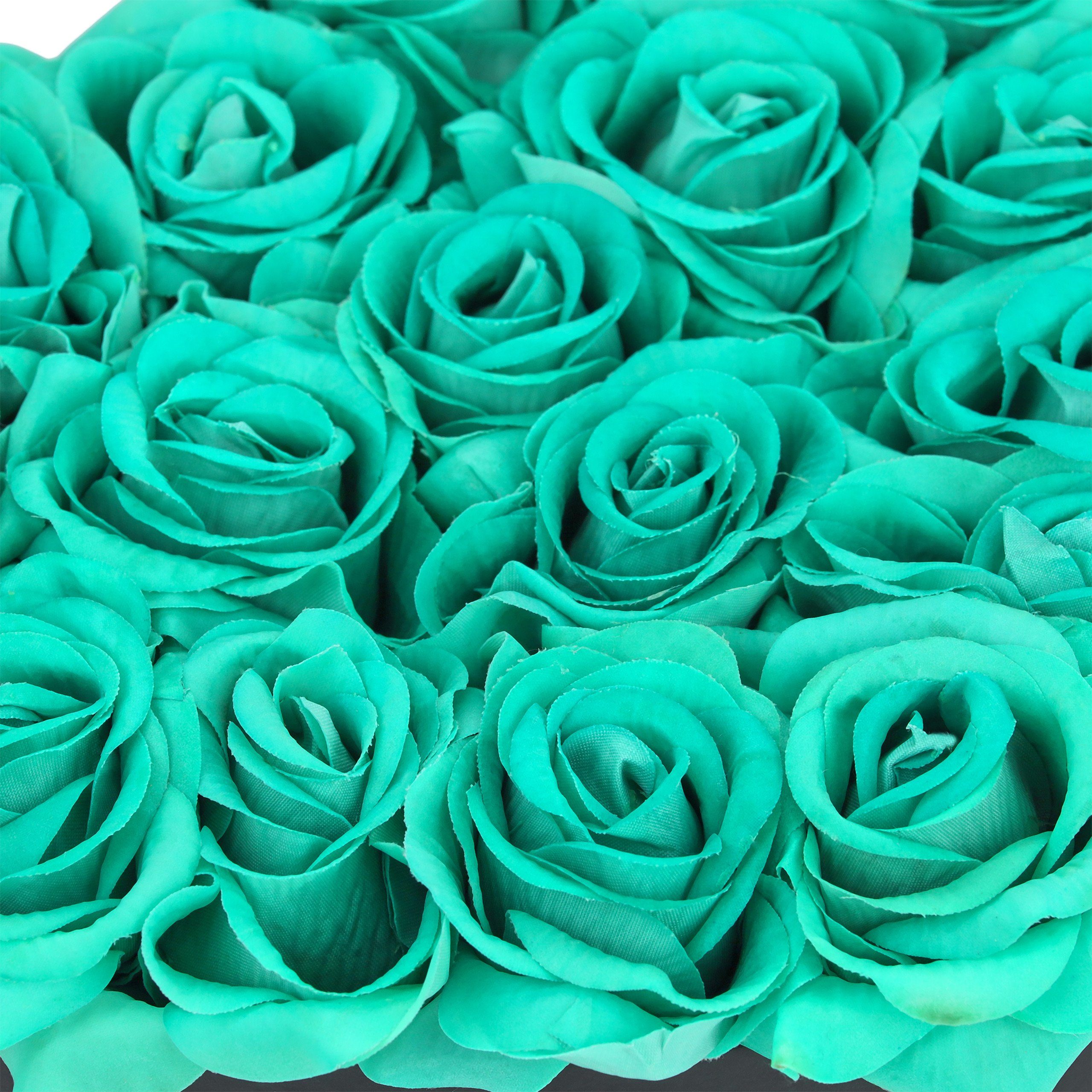 Gestecke Schwarze Rosenbox Herz 18 Rosen, relaxdays, Höhe 13 cm, Türkis