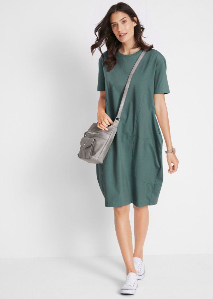 Knieumspielendes Oversized-Baumwoll-Kleid in O-Shape, 1/2-Arm
