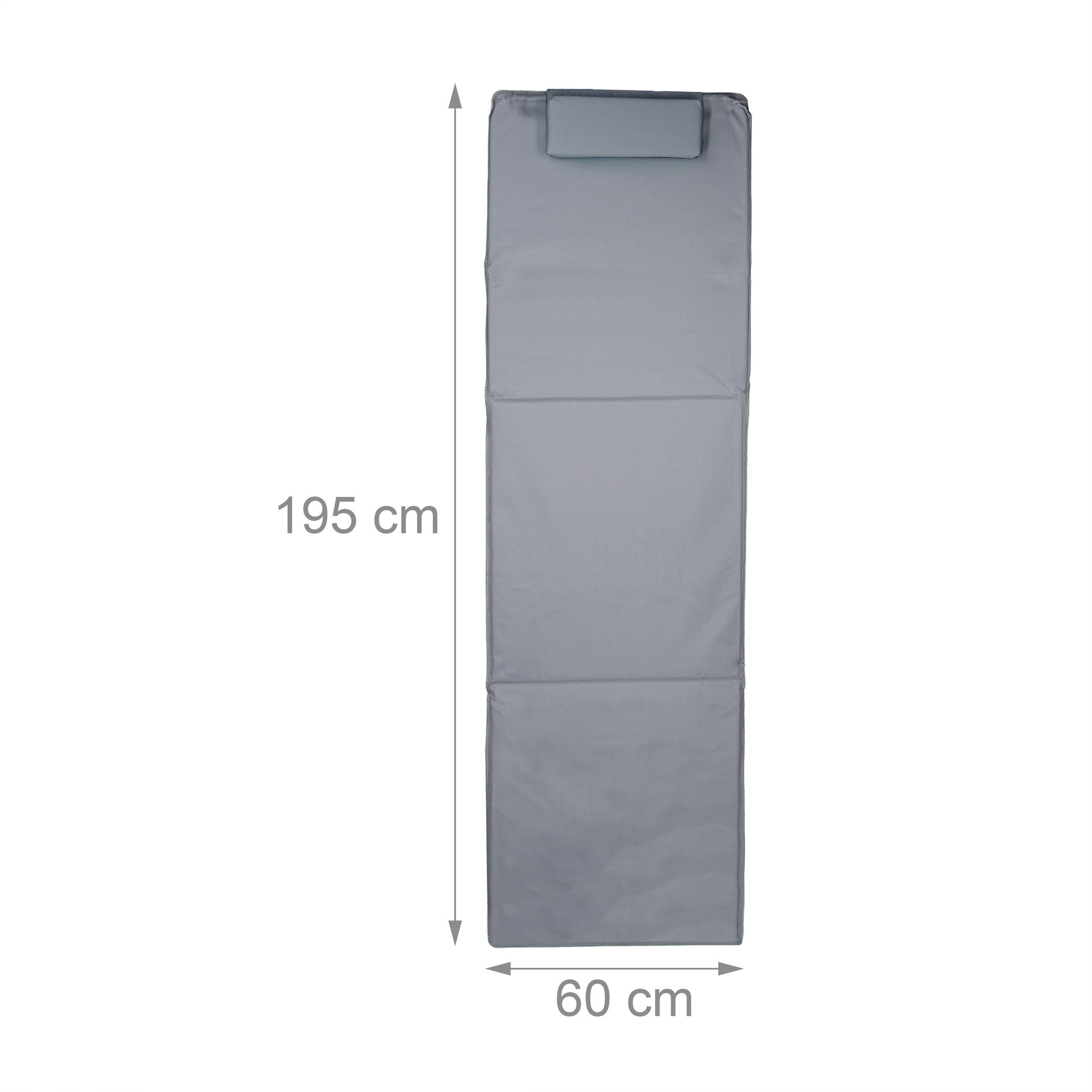 relaxdays Strandtuch Strandmatte XXL mit Kopfkissen, Grau