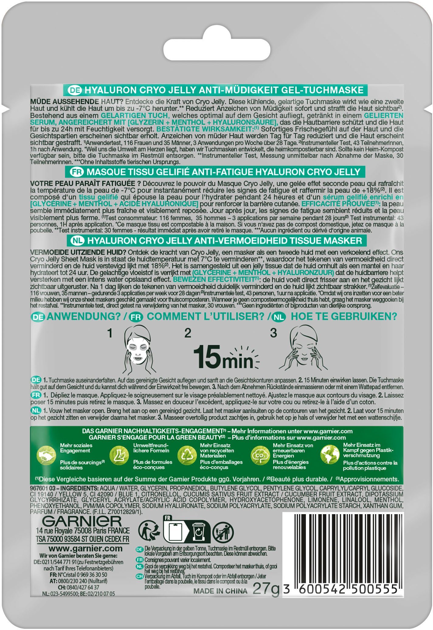 GARNIER Tuchmaske Garnier Cryo Jelly Gel-Tuchmaske