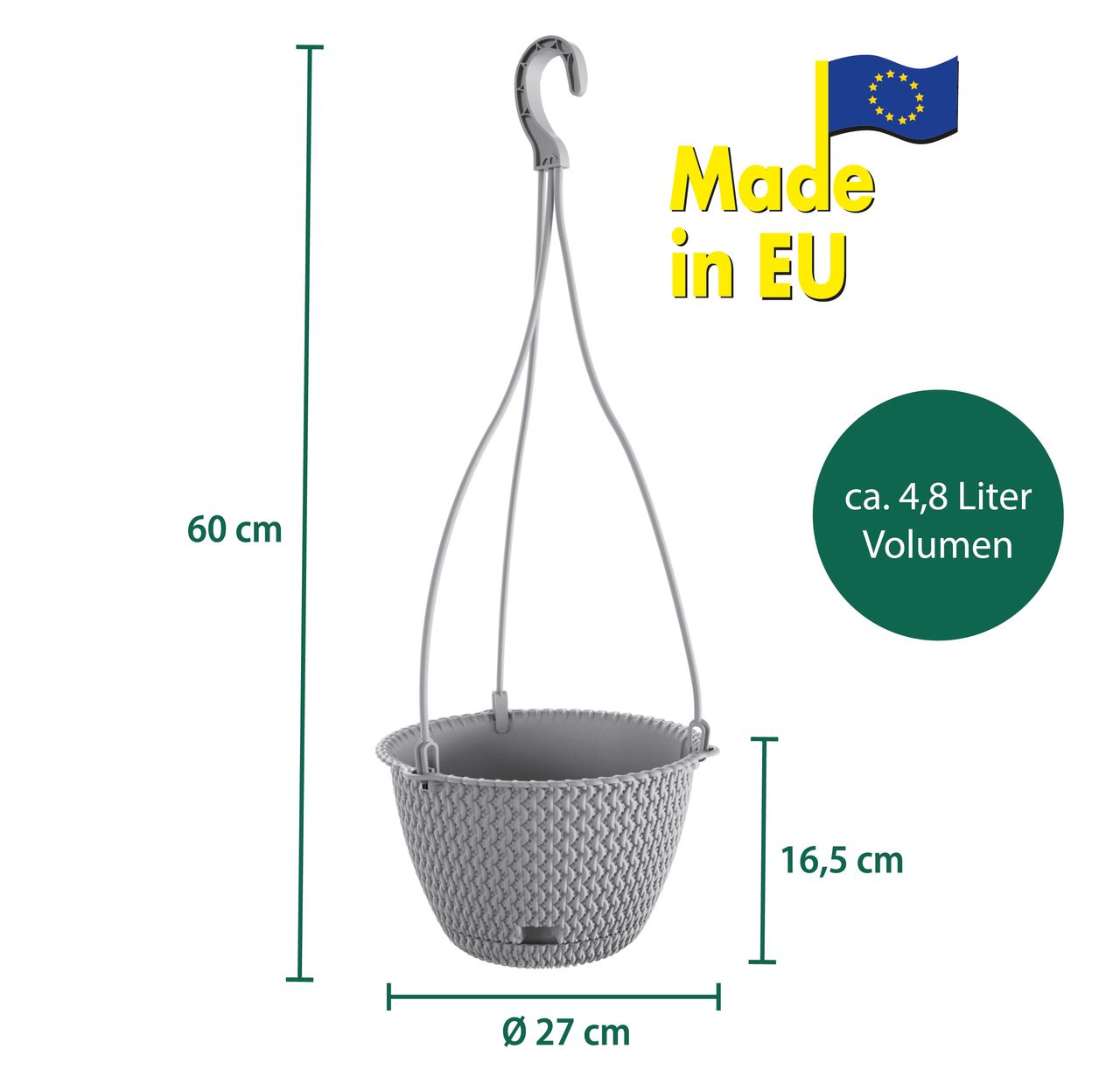 Powertec Garden Strickoptik-Hängetopf - Steingrau