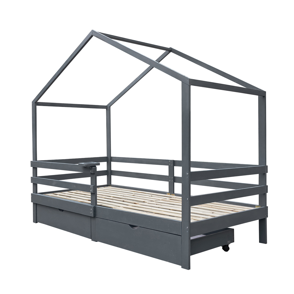 Home Deluxe Kinderbett WOLKENLAND mit Schubladen – 90 x 200 cm Grau