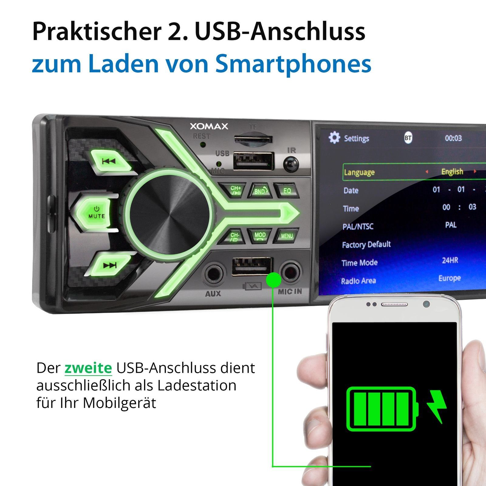 XOMAX XM-V426 Autoradio mit 4 Zoll Bildschirm, Bluetooth, 2x USB, SD, 1 DIN Autoradio