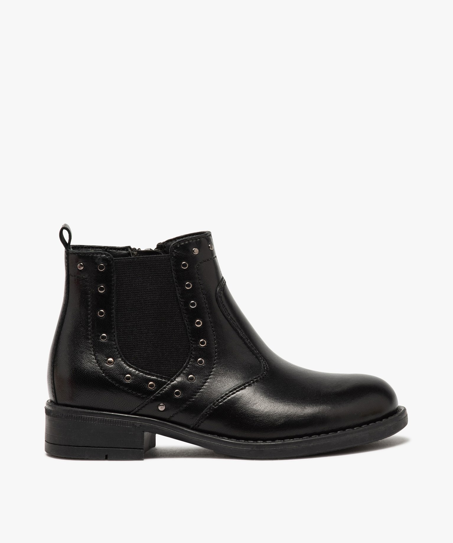Boots fille en cuir uni style chelsea ornées de clous | GEMO