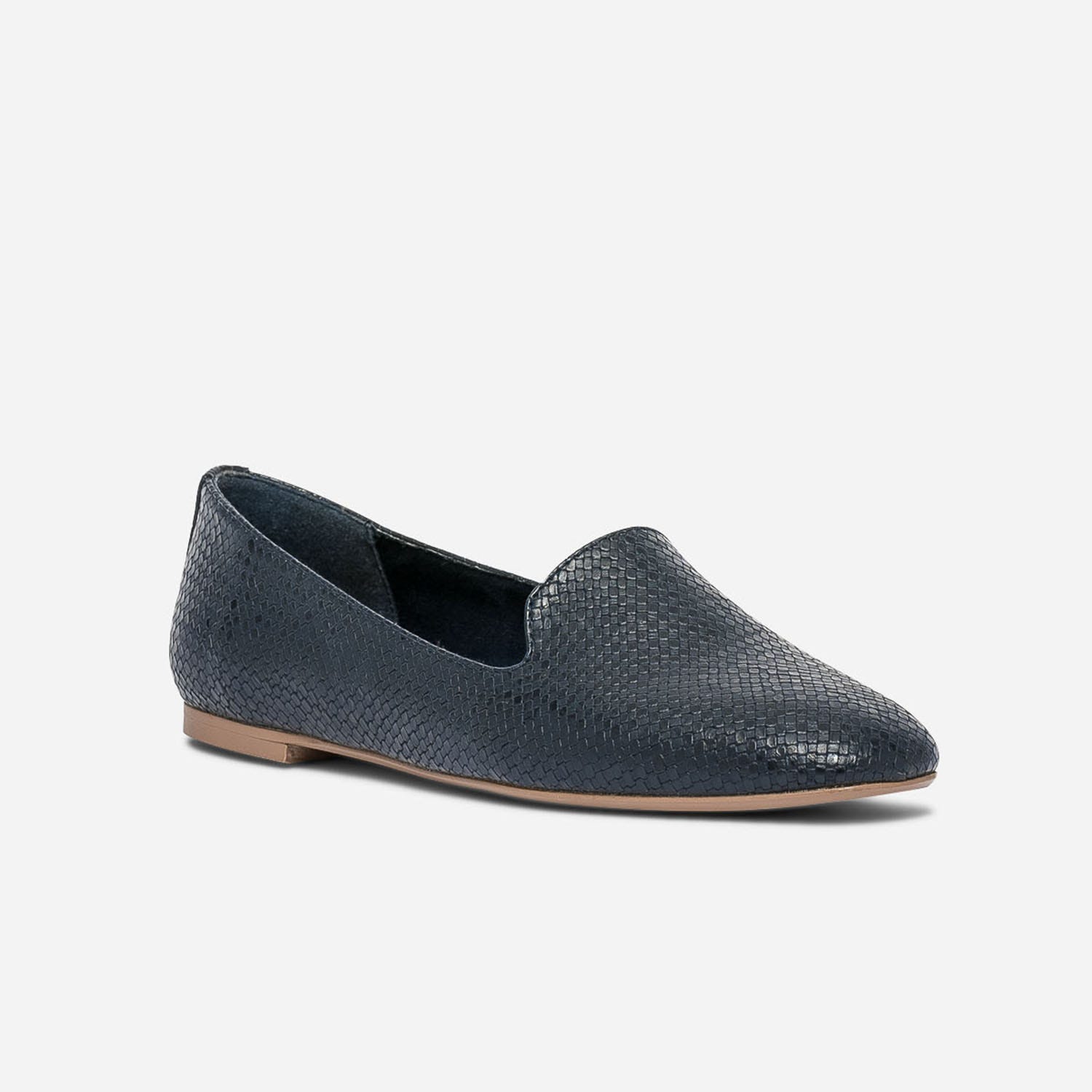 Slipper bleu marine embossé tressage