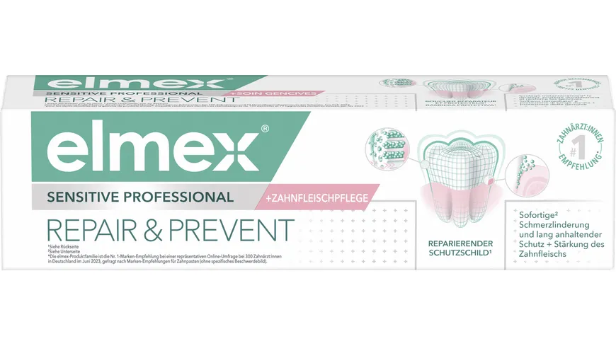 elmex Zahnpasta Sensitive Professional Repair & Prevent – Sofortige* Schmerzlinderung und anhaltende Prävention 75 ml