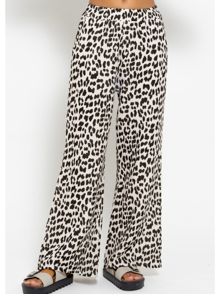 SASSYCLASSY Musselin Pants mit weitem Bein in Leo-Print in hellbeige I schwarz günstig kaufen