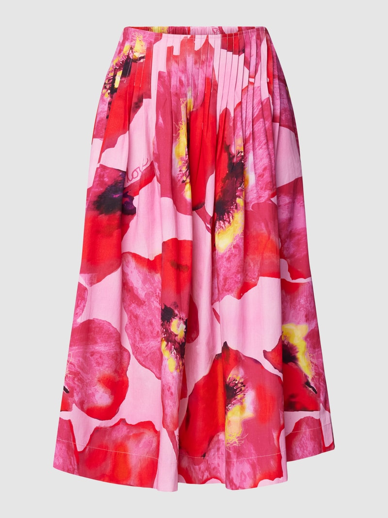 Midirock mit floralem Print in pink