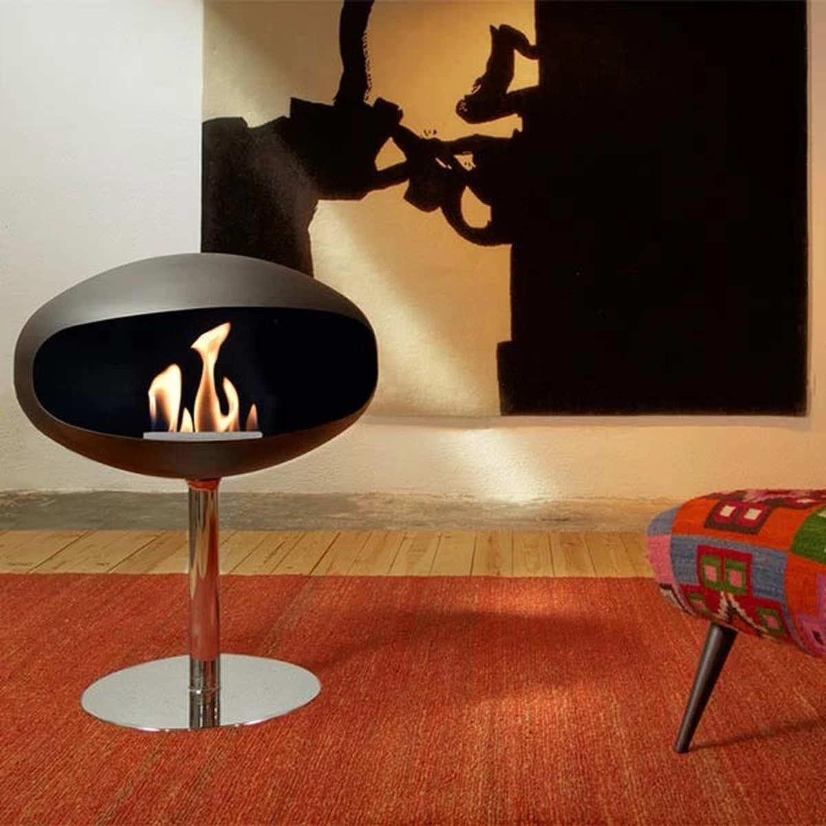 Cocoon Fires Kokonsockel, Schwarz, freistehender Bioethanol-Kamin, leicht beweglich, 3 kW