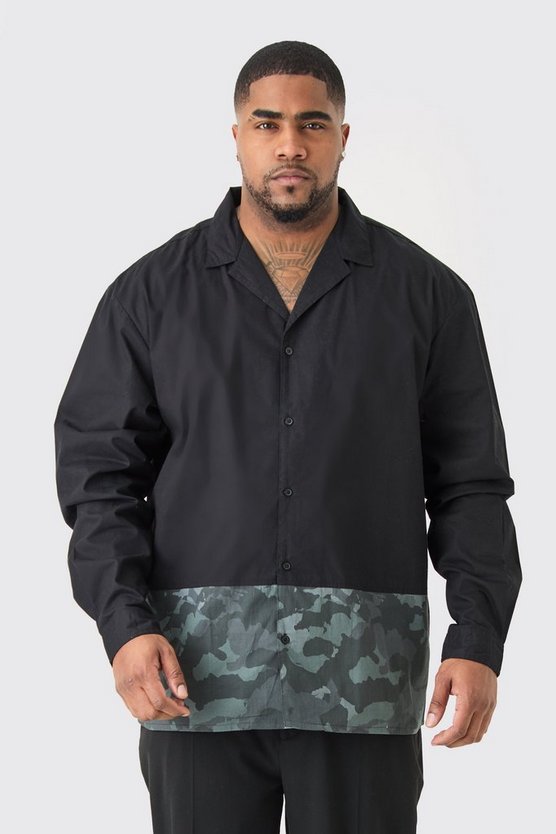 Plus langärmliges Hemd mit Camouflage-Print