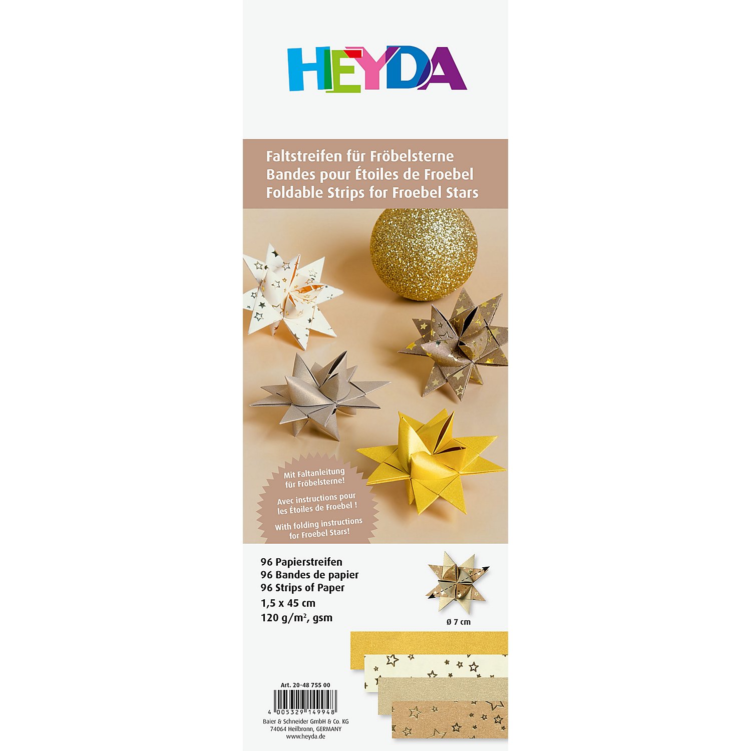 Papierstreifen-Set Fröbelsterne, gold-creme, 96 Streifen