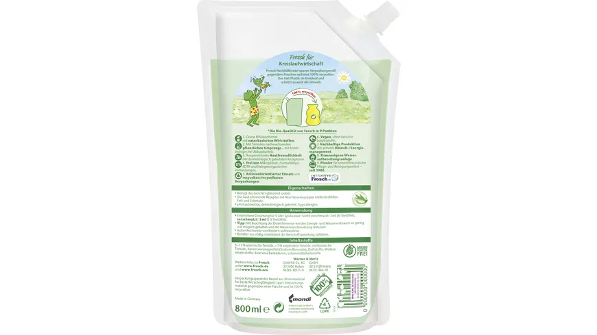 Frosch Aloe Vera Spül-Lotion Nachfüllbeutel 800 ml