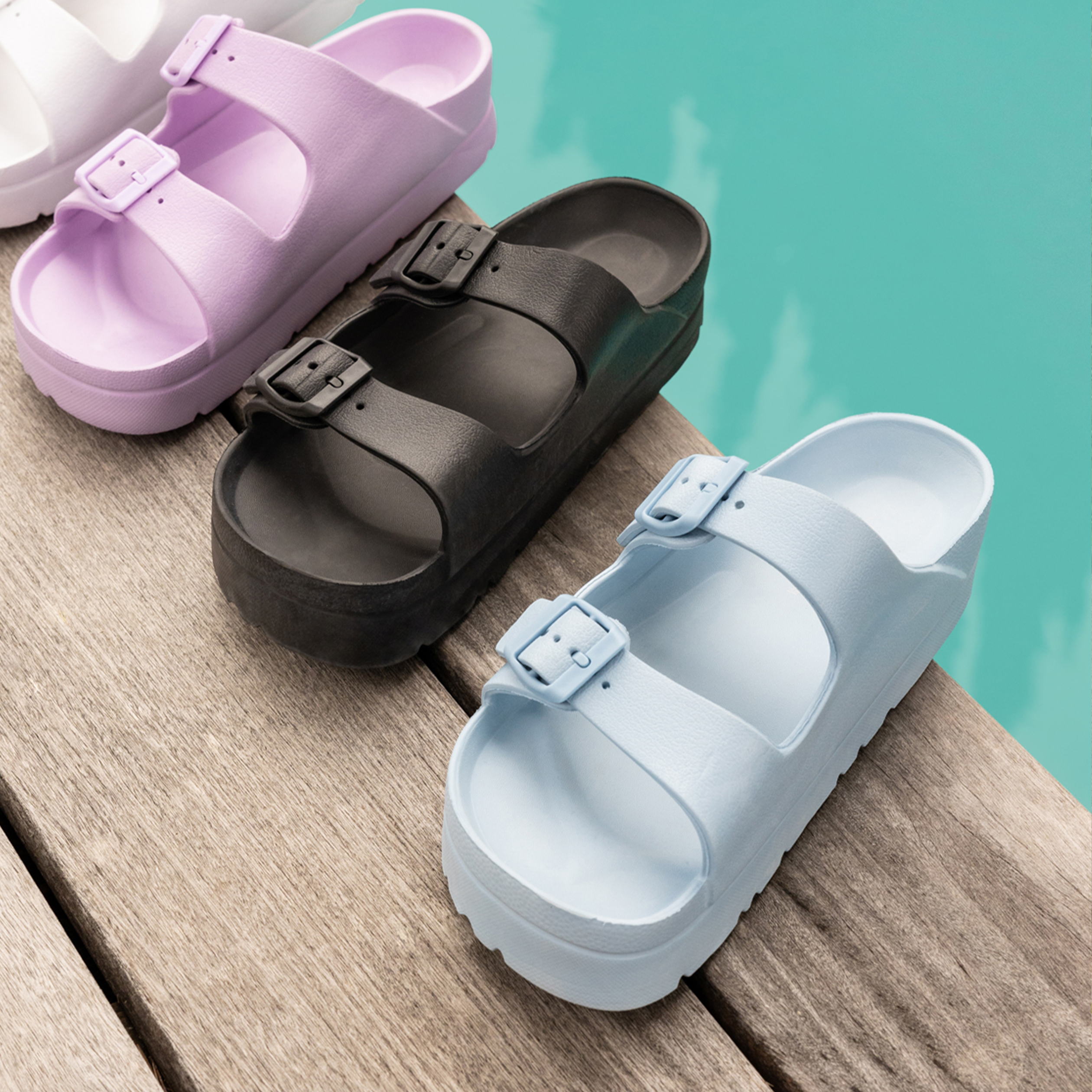 Mules de plage plateformes bleu femme | La Halle