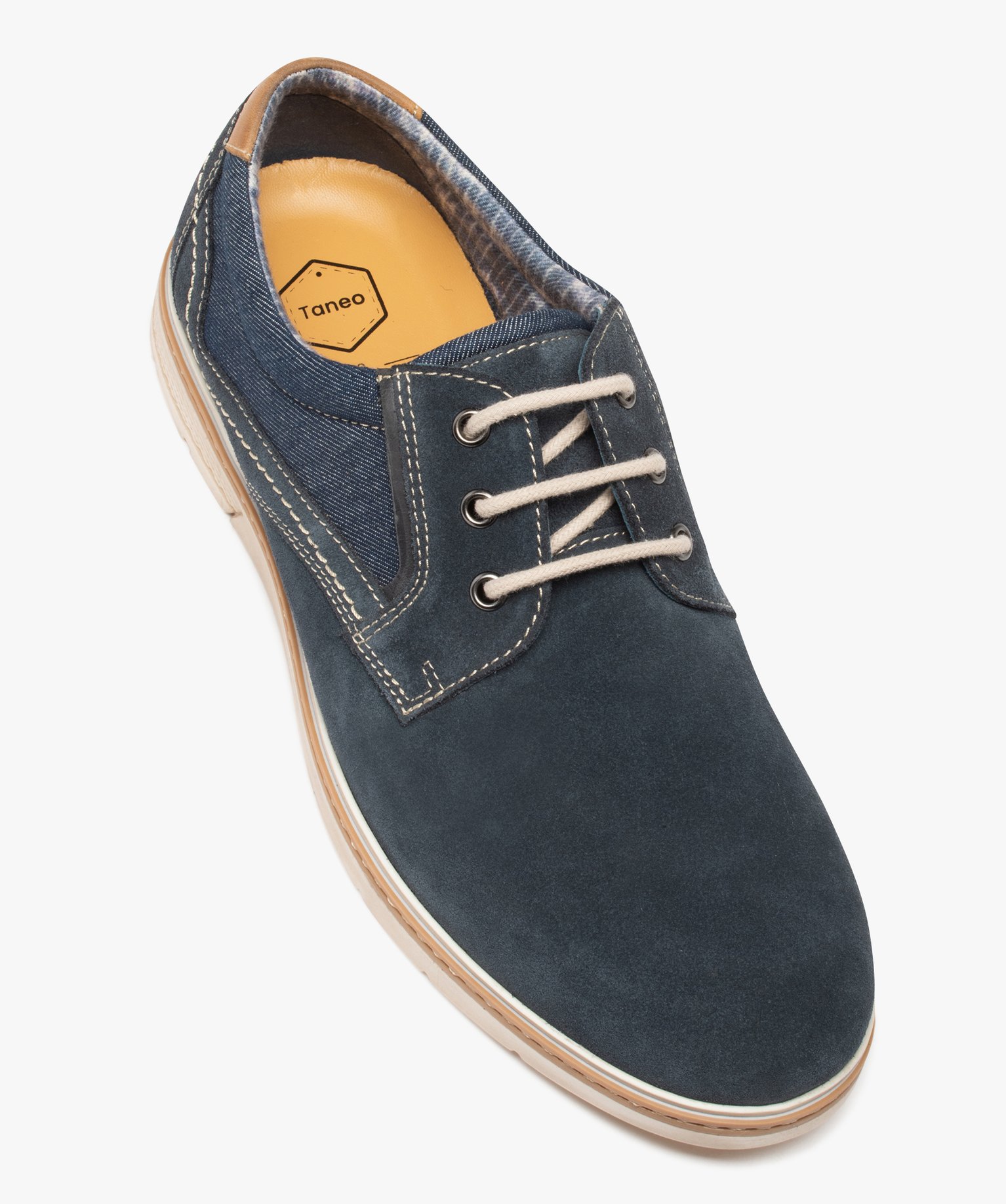 Derbies homme dessus cuir et denim - Tanéo marine | GEMO