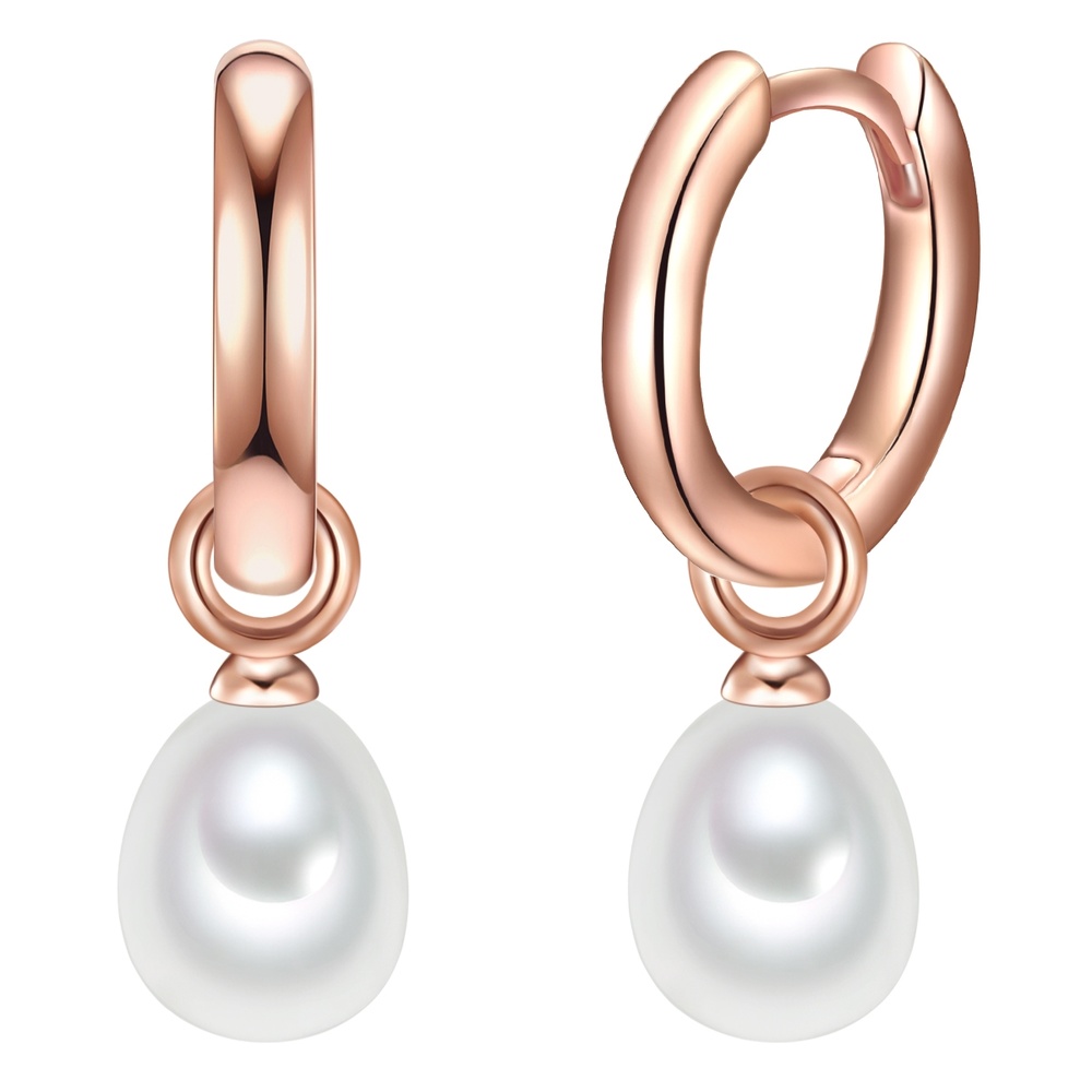 Valero Pearls Créoles en argent Argent sterling Perle de culture d'eau douce en Or rose Boucles d'oreilles