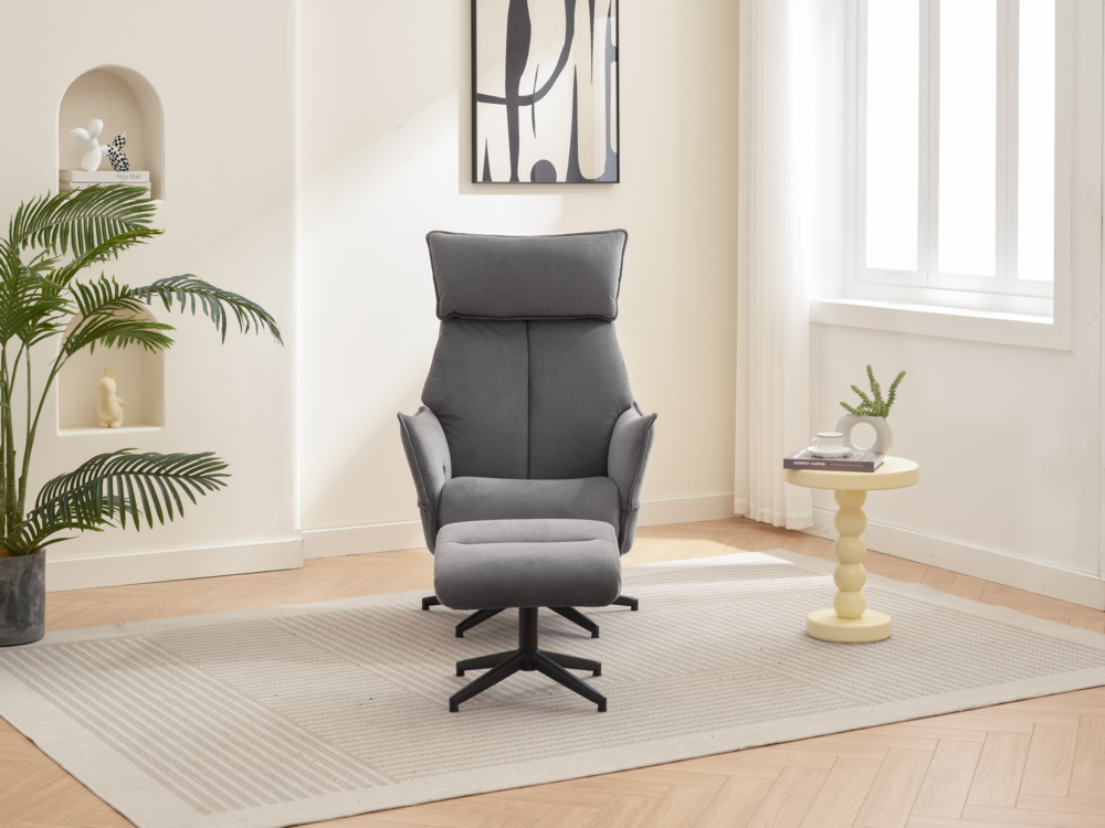 Happy Home Happy Home gepolsteter Relaxsessel mit Hocker HWP60-DGR dunkelgrau