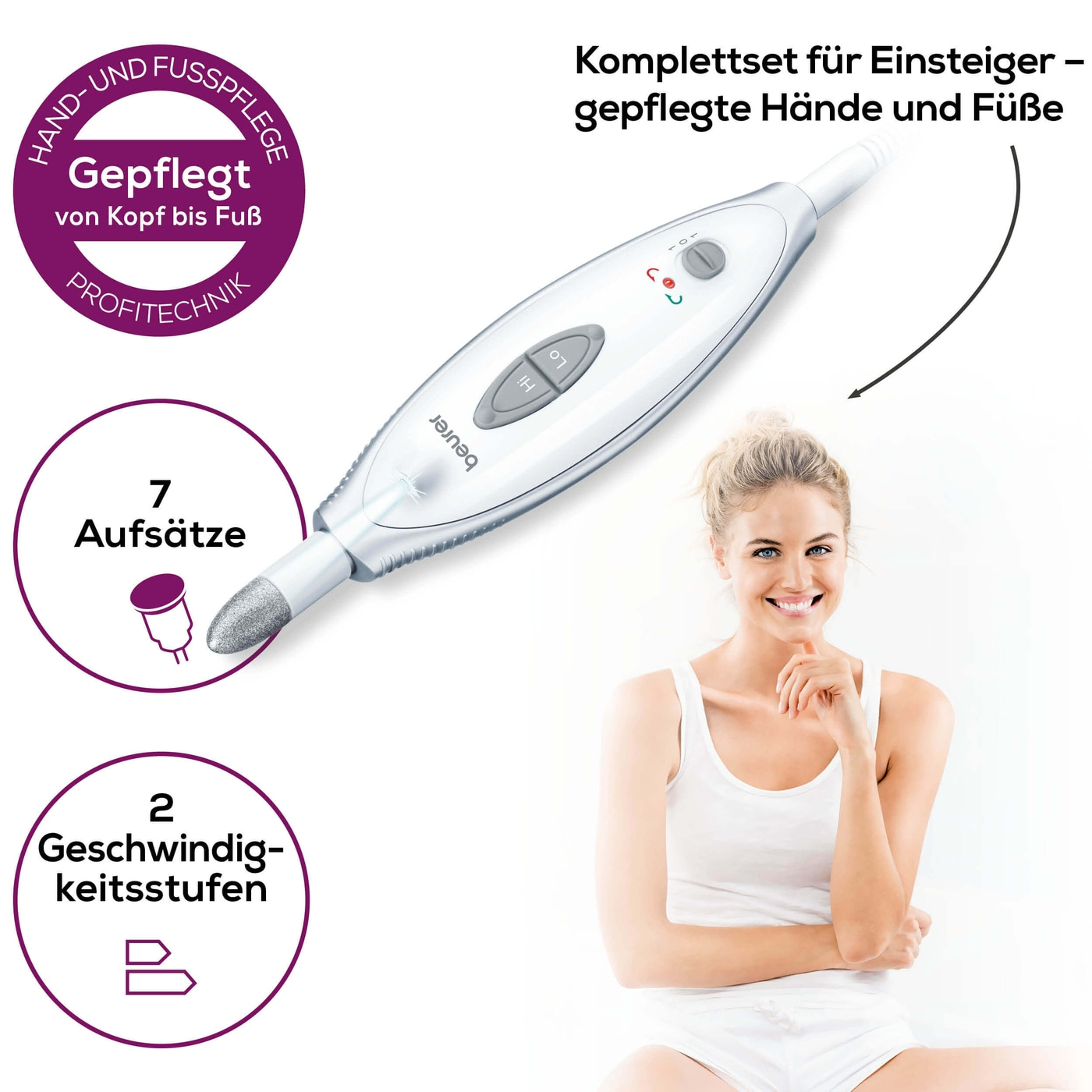Beurer Maniküre-/Pediküreset MP 41-Nagelfräser für eine hochwertige Maniküre & Pediküre mit 7 Aufsätzen