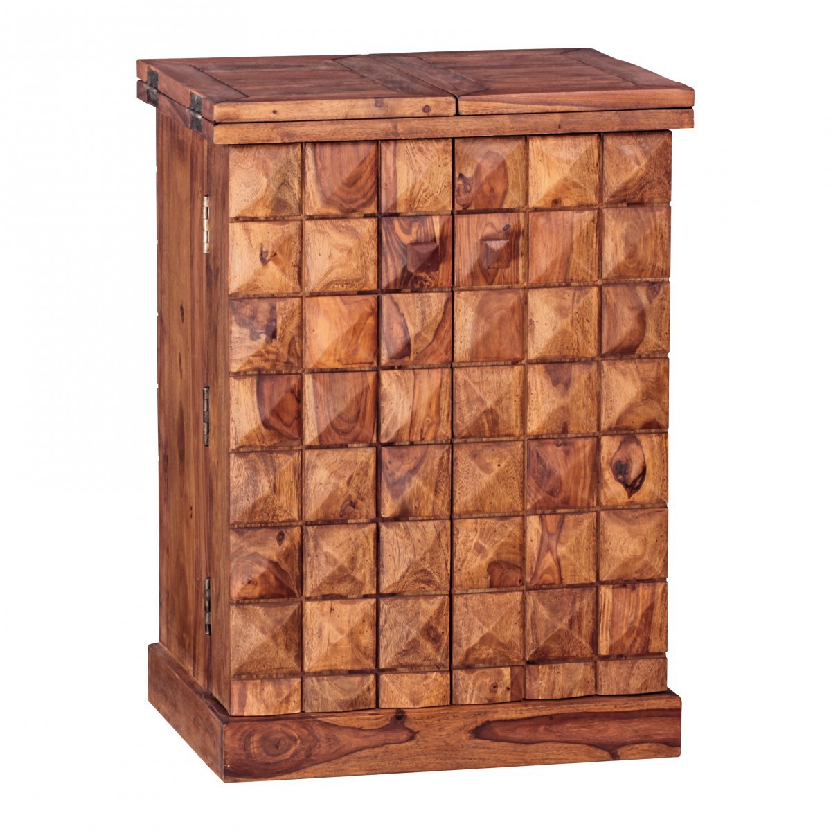 Wohnling Hausbar Massivholz Sheesham Weinbar ausklappbar Vitrine Landhausstil Barschrank Aufbewahrung Flaschen Gläser