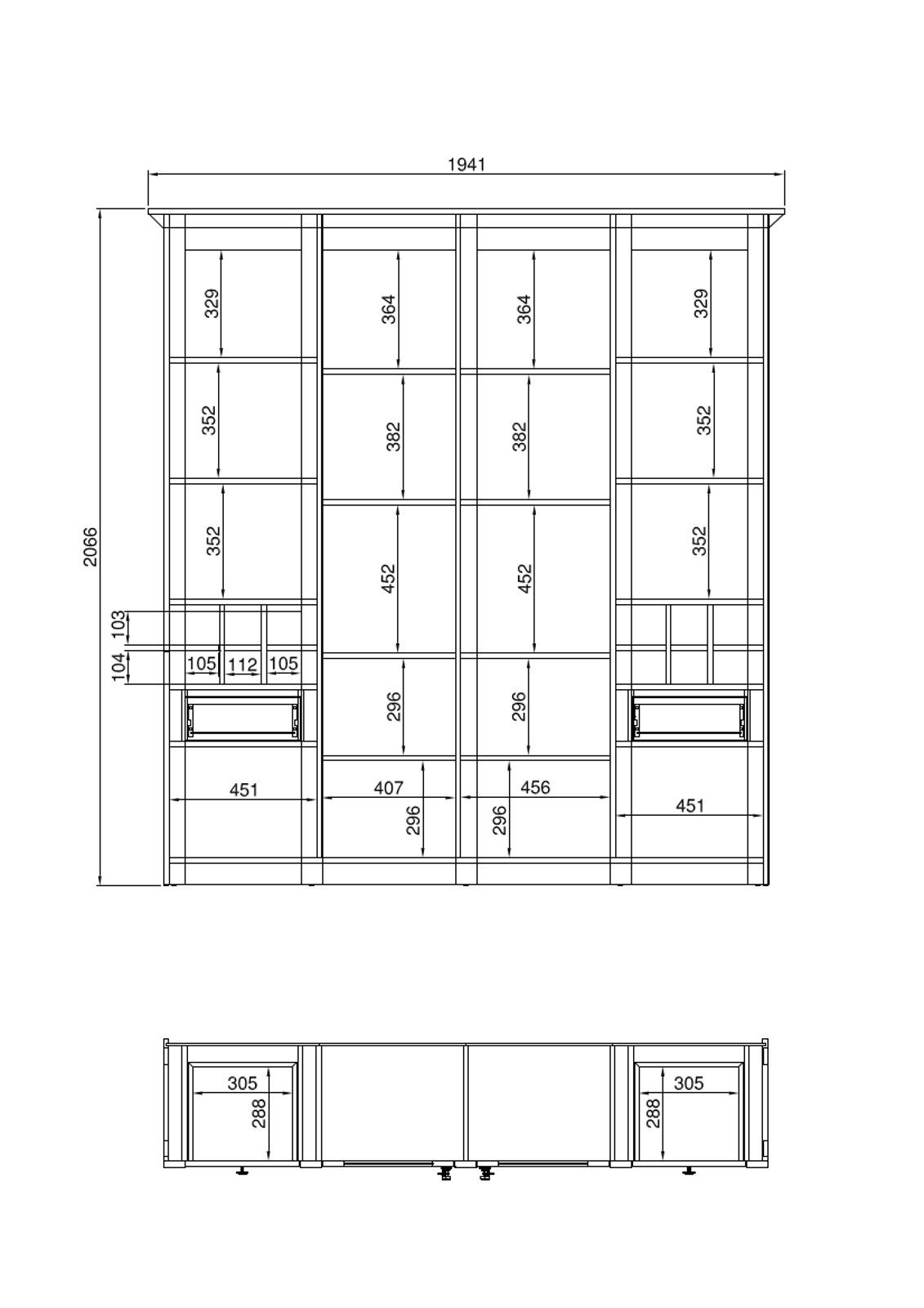 Furn.Design Buffet Hooge (Buffetschrank in weiß Pinie Landhaus, 194 x 207 cm) mit Weinregalen, mit Drehriegelverschluss