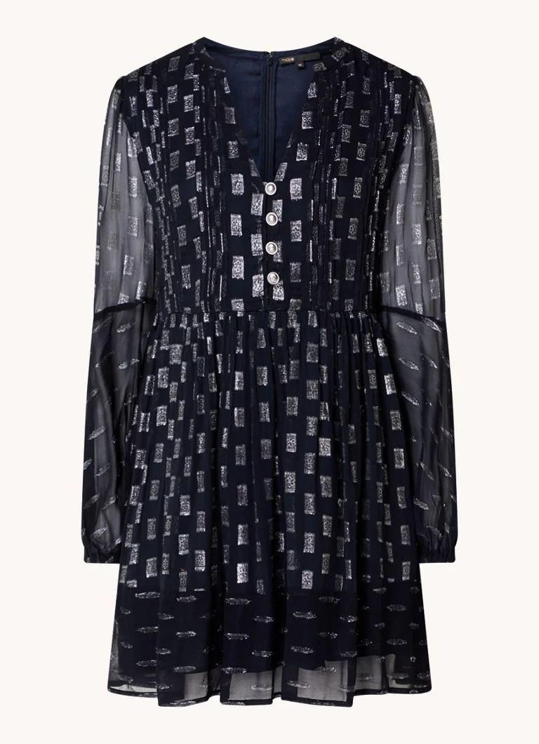 Vestido curto semitransparente Maje com detalhe plissado e lurex.