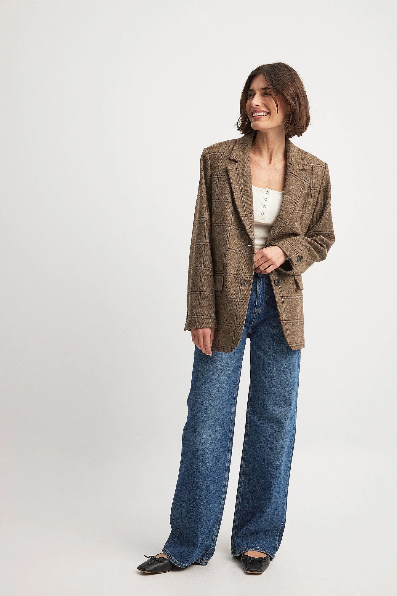 Oversize karierter Blazer aus Wollmischung