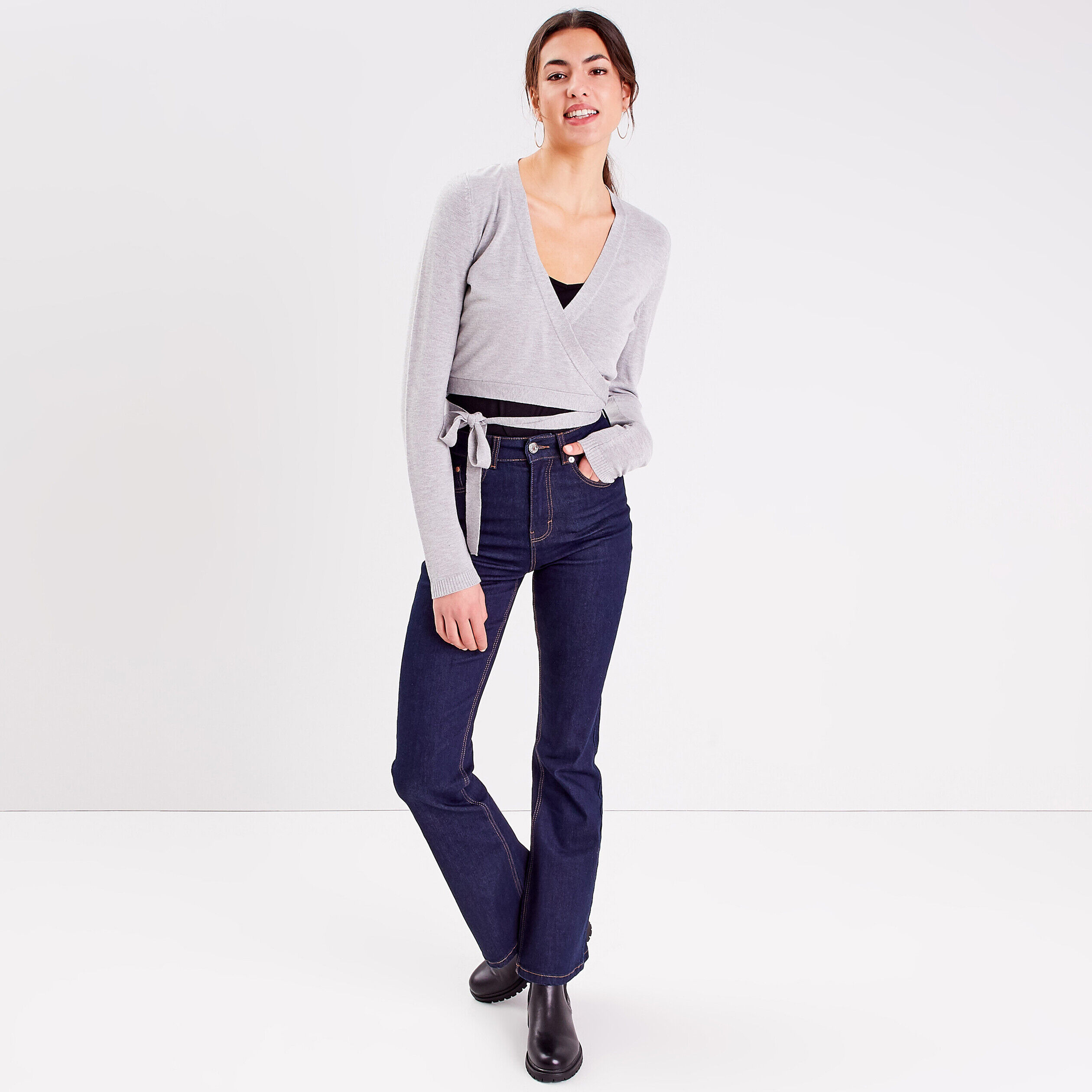 Gilet avec col cache-coeur gris foncé femme | Cache Cache
