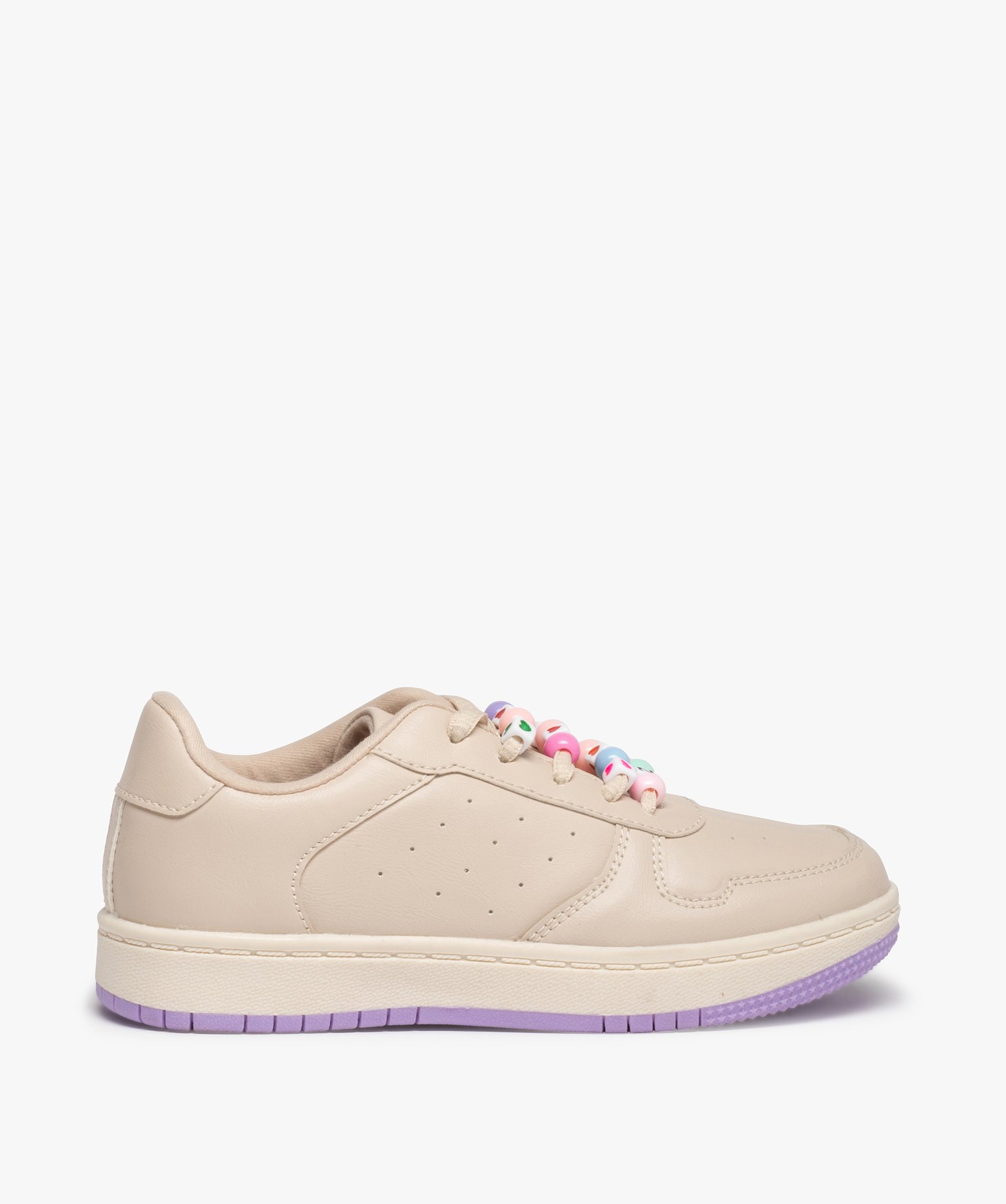 Baskets fille unies à lacets ornés de perles colorées blanc | GEMO