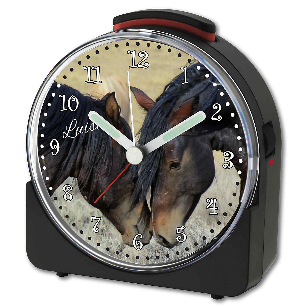 Kinder Funkwecker weiß personalisiert mit Namen Paint Horses