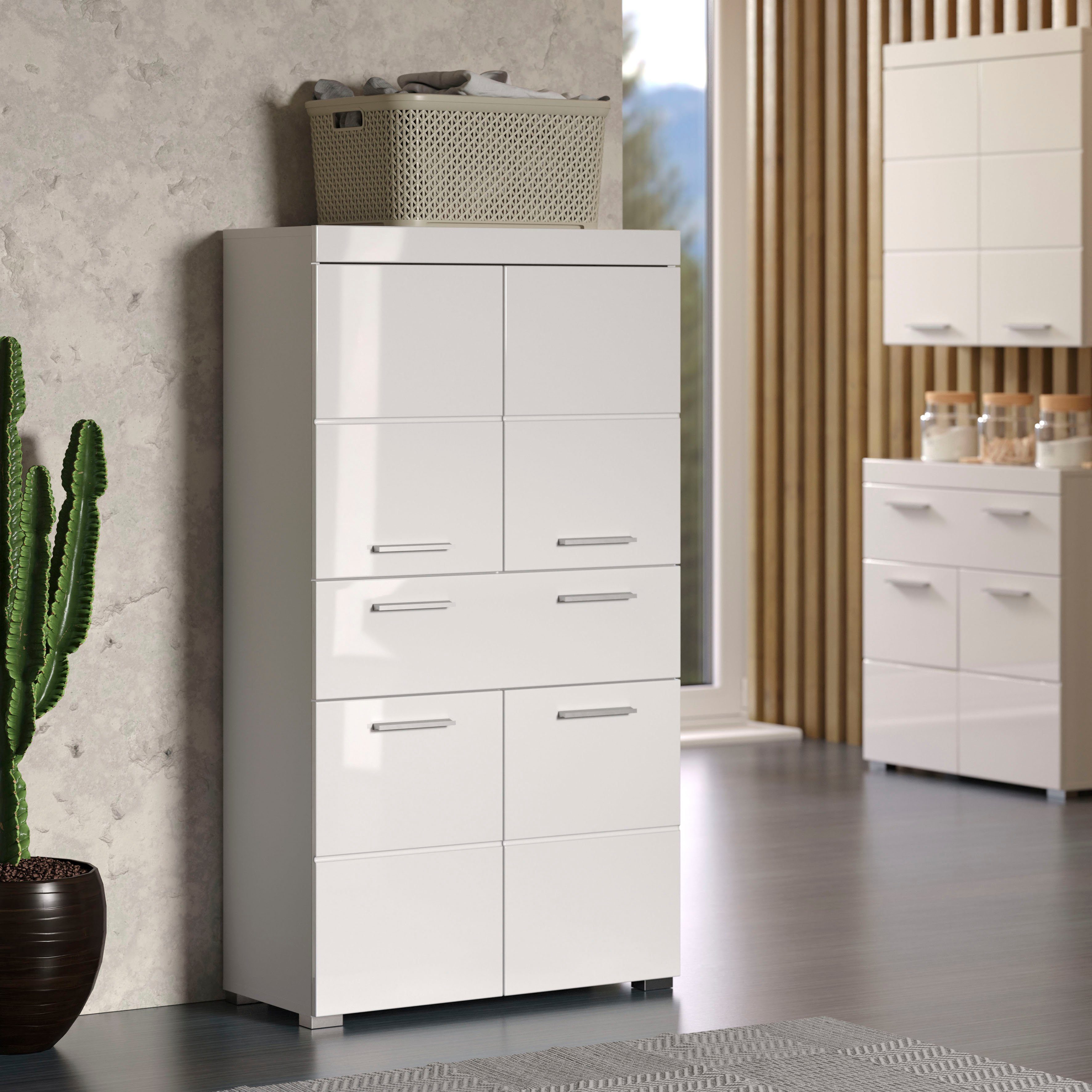 INOSIGN Midischrank Avena Breite 73 cm, Badezimmerschrank mit 1 großen Schubkasten und 4 Türen