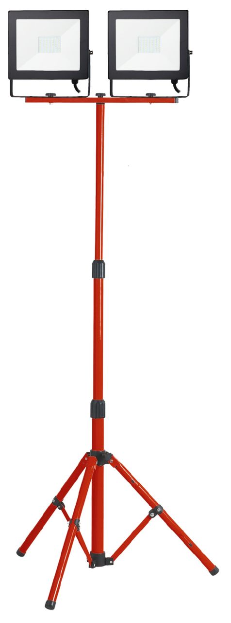 BOXTEC LED 100W (2x50W) Arbeitsleuchte, Baustrahler auf Teleskopstativ, 5m Gummikabel, IP65, 6500K