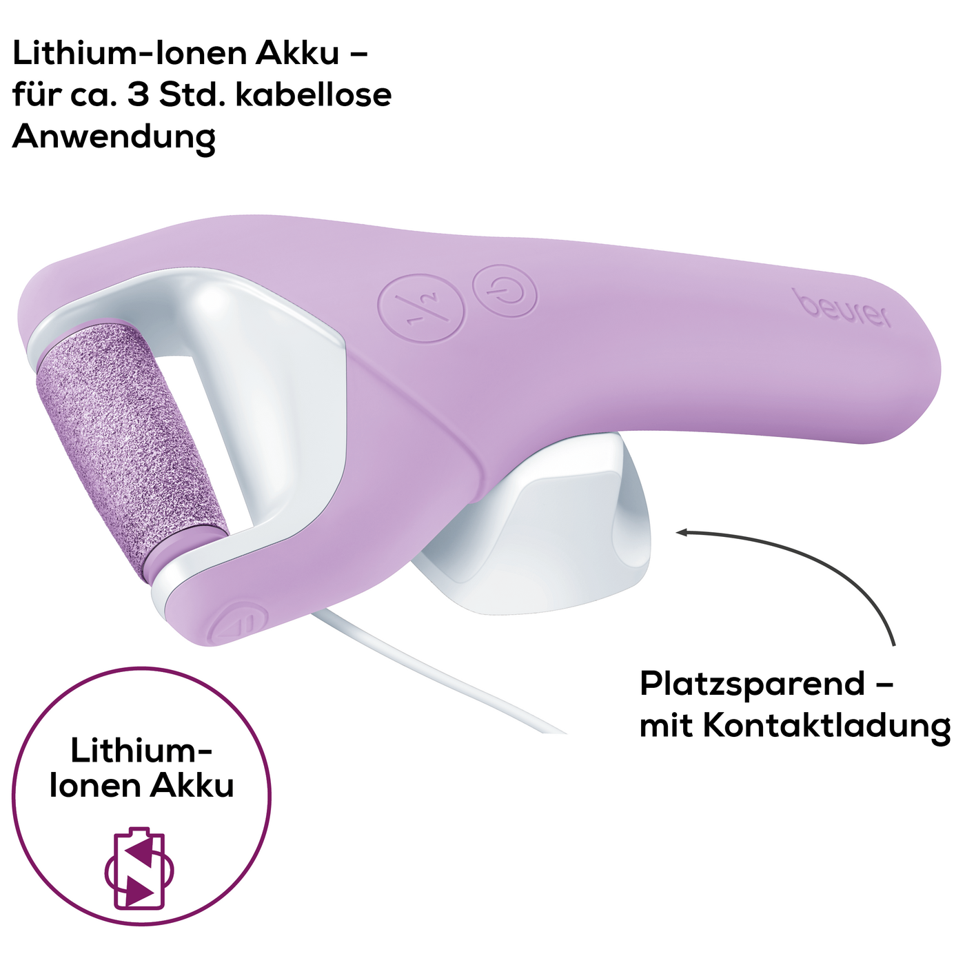 Beurer Hornhautentferner MP 59 Wet & Dry-Hornhautentferner für weiche Füße - 1 feiner & grober Aufsatz mit Diamantbeschichtung