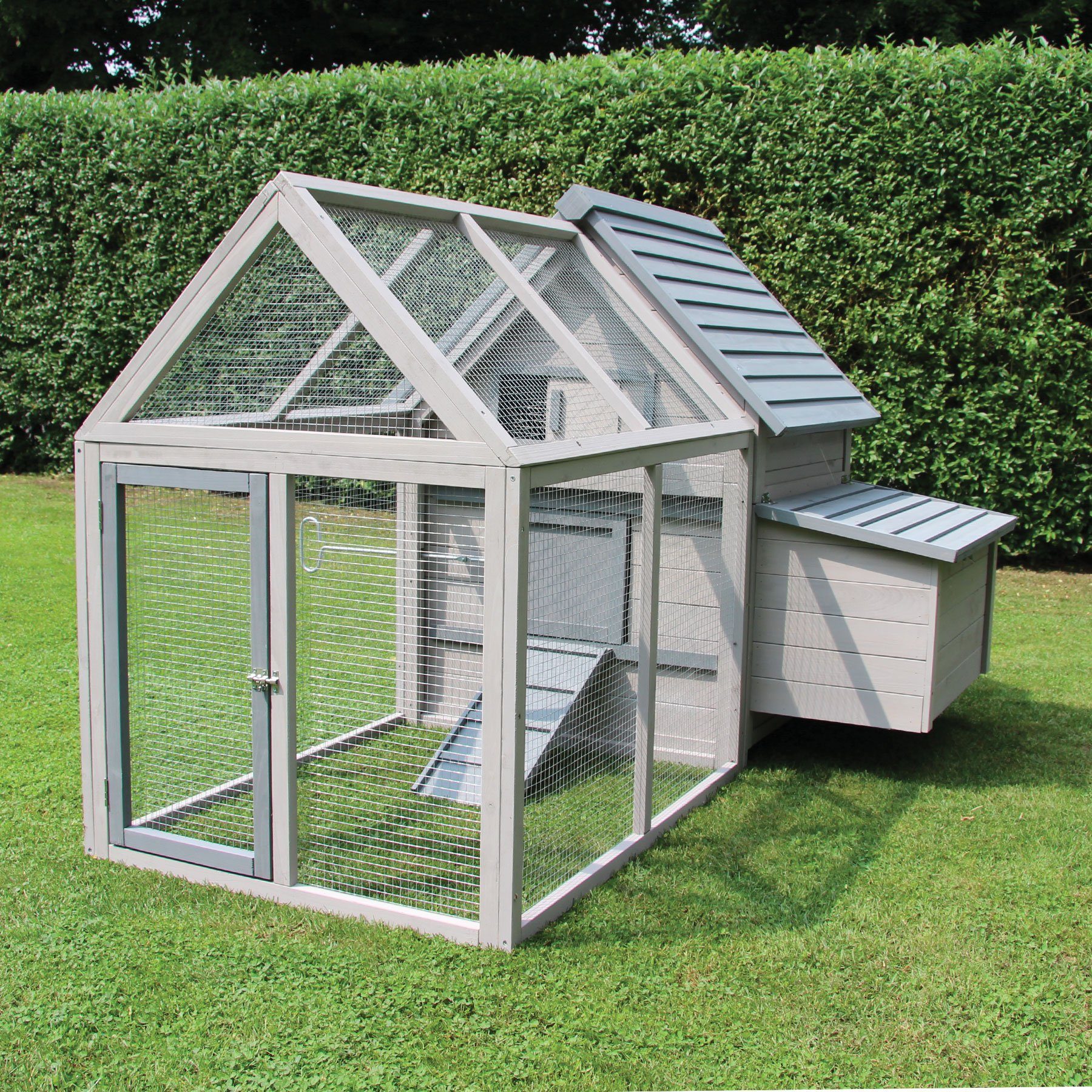 NYVI Hühnerstall Hühnerstall XXL 166 x 121 x 112 Hühnerhaus mit Auslauf und Nistkasten, Imprägniertes Holz, winterfest, für 4-5 Hühner, mit Dachpappe