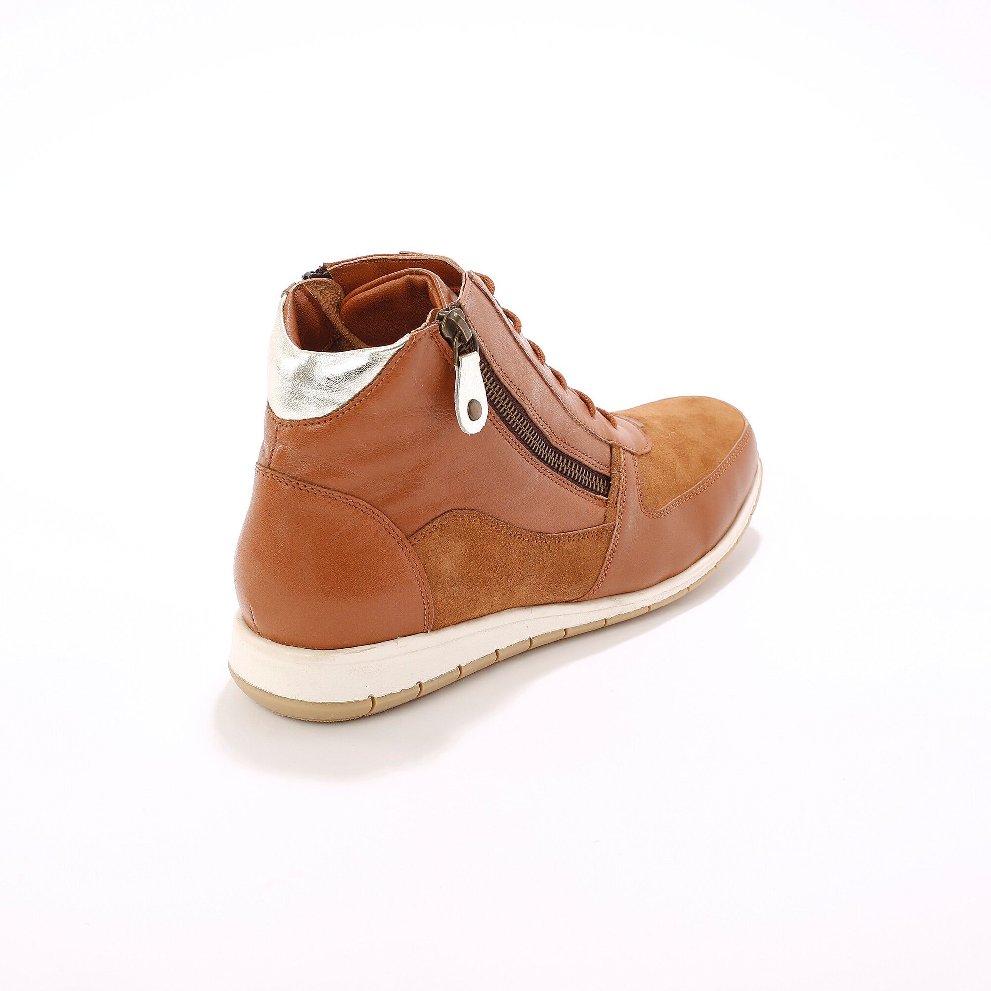 Baskets montantes zippées et lacées en cuir