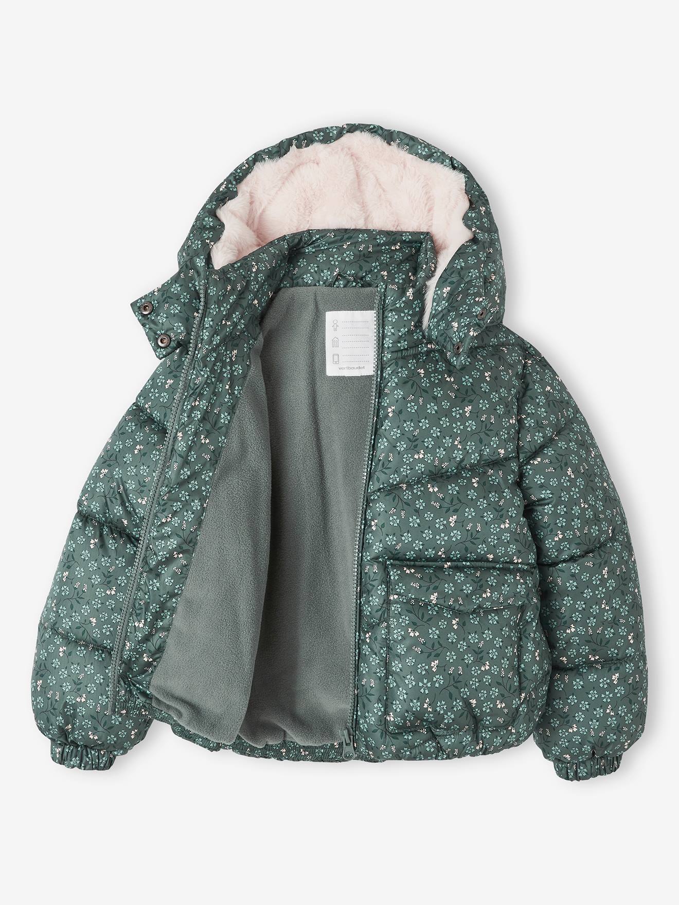 Doudoune à capuche imprimée doublée polaire fille marron imprimé