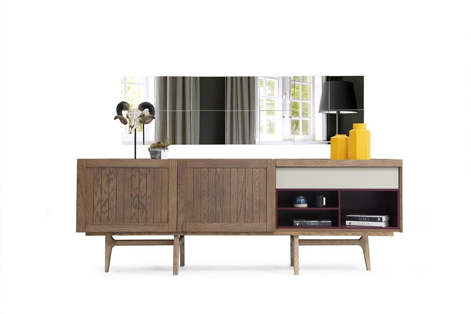 JVmoebel Esszimmer-Set Esszimmer Gruppe Esstisch Stühle Sideboard Tisch Holz Set 8tlg Weiß, (8-St., Esstisch + 6x Stühle + Sideboard), Made in Europa